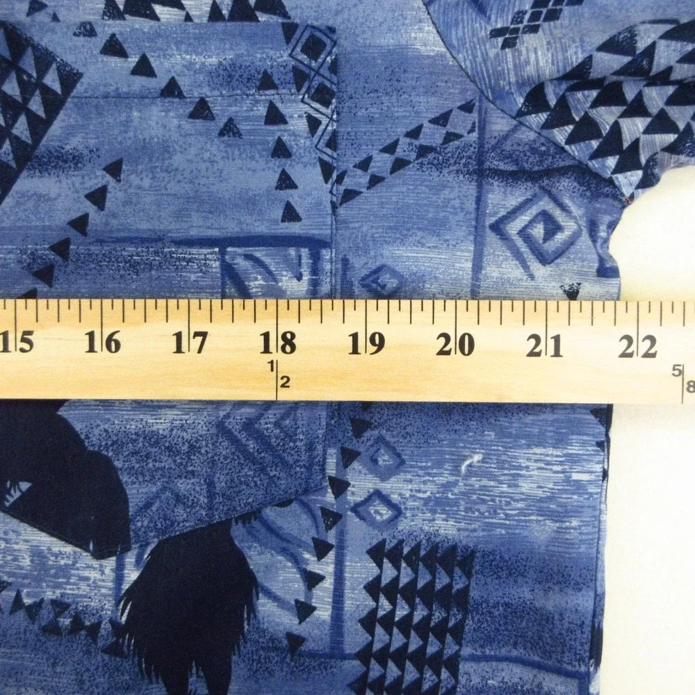 Malihini Vintage Hawaiian Shirt Mens M Blue Hula Dancer Tribal Print Aloha Camp‎